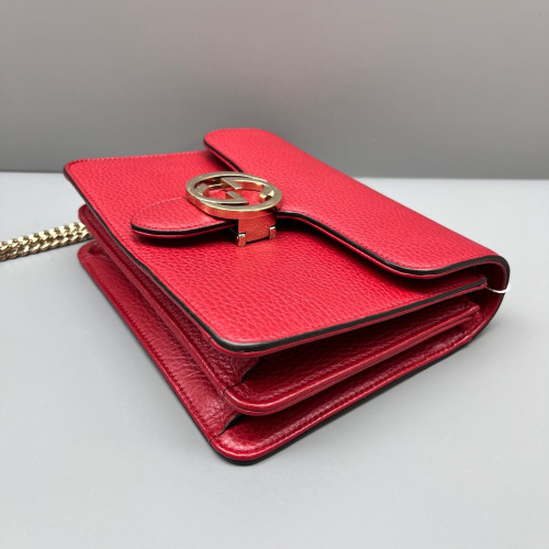 Gucci Small Interlocking G Shoulder Bag Grained Calfskin Red