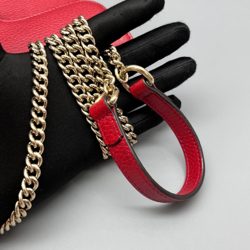 Gucci Small Interlocking G Shoulder Bag Grained Calfskin Red
