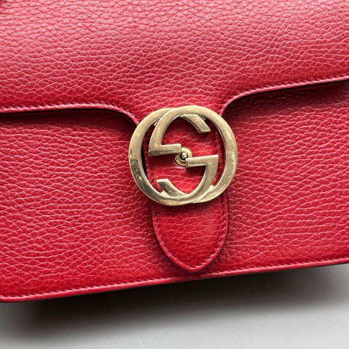 Gucci Small Interlocking G Shoulder Bag Grained Calfskin Red