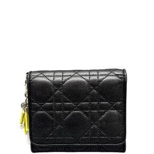 Dior Cannage Stitch Compact Wallet Calfskin Black