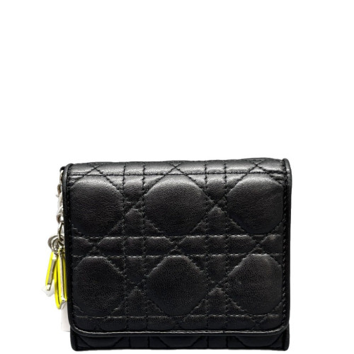 Dior Cannage Stitch Compact Wallet Calfskin Black