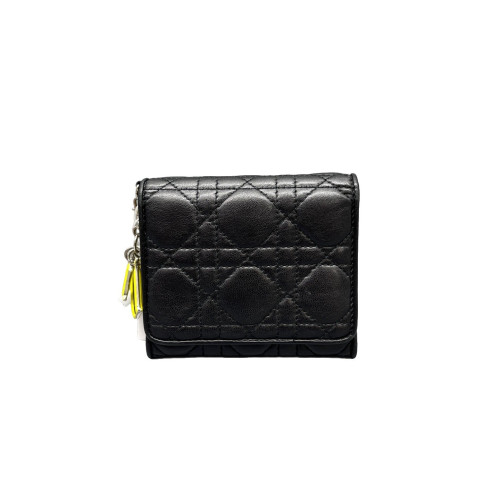 Dior Cannage Stitch Compact Wallet Calfskin Black