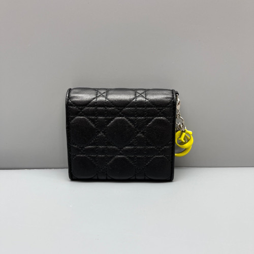 Dior Cannage Stitch Compact Wallet Calfskin Black
