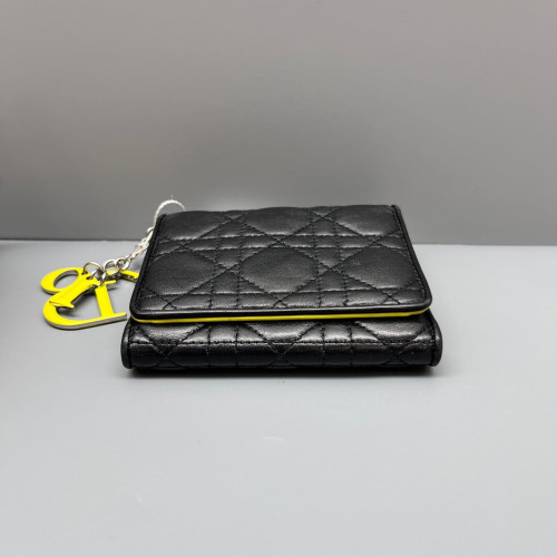 Dior Cannage Stitch Compact Wallet Calfskin Black