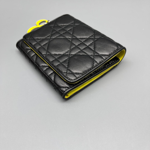 Dior Cannage Stitch Compact Wallet Calfskin Black