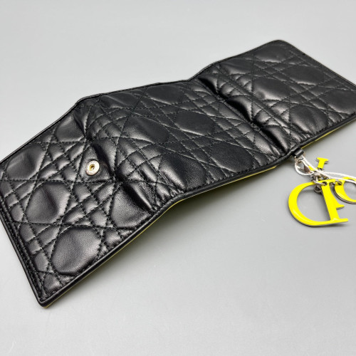 Dior Cannage Stitch Compact Wallet Calfskin Black