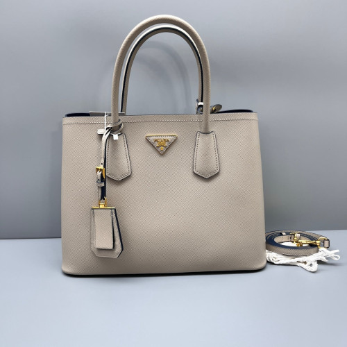 Prada Large Double Bag Saffiano Calfskin Grey