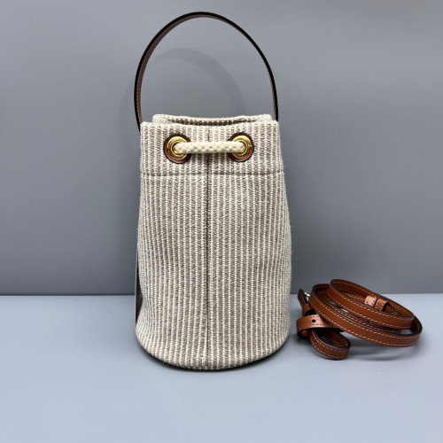 Celine Teen Drawstring Bucket Bag Fabric Calfskin Beige Brown