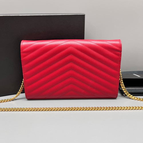 Yves Saint Laurent Envelope Wallet On Chain Shiny Caviar Calfskin Red