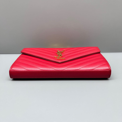 Yves Saint Laurent Envelope Wallet On Chain Shiny Caviar Calfskin Red