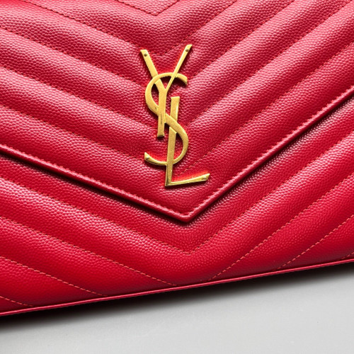 Yves Saint Laurent Envelope Wallet On Chain Shiny Caviar Calfskin Red