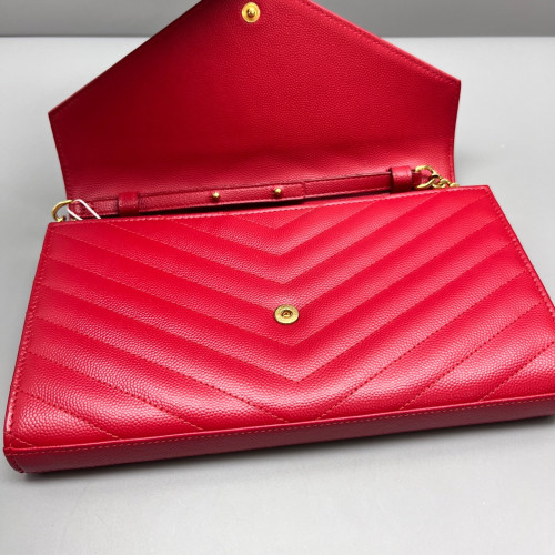 Yves Saint Laurent Envelope Wallet On Chain Shiny Caviar Calfskin Red