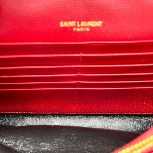 Yves Saint Laurent Envelope Wallet On Chain Shiny Caviar Calfskin Red
