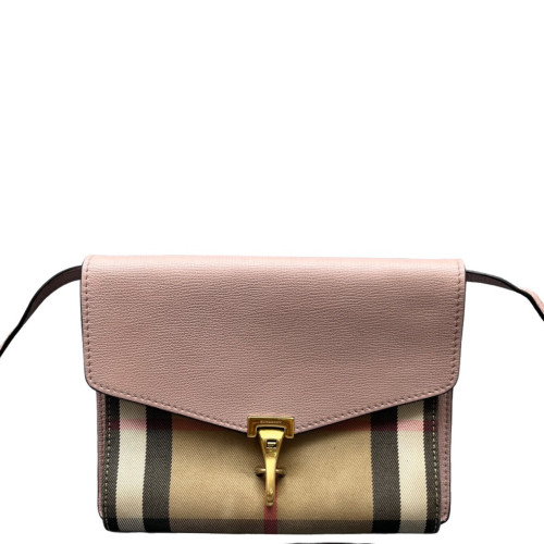 Burberry Small Macken Crossbody Bag House Check Calfskin Pink Beige Black Burberry Small Macken Crossbody Bag House Check Calfskin Pink Beige Black