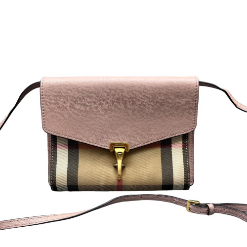 Burberry Small Macken Crossbody Bag House Check Calfskin Pink Beige Black Burberry Small Macken Crossbody Bag House Check Calfskin Pink Beige Black