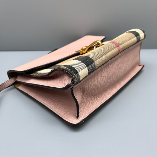 Burberry Small Macken Crossbody Bag House Check Calfskin Pink Beige Black Burberry Small Macken Crossbody Bag House Check Calfskin Pink Beige Black