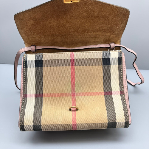 Burberry Small Macken Crossbody Bag House Check Calfskin Pink Beige Black Burberry Small Macken Crossbody Bag House Check Calfskin Pink Beige Black