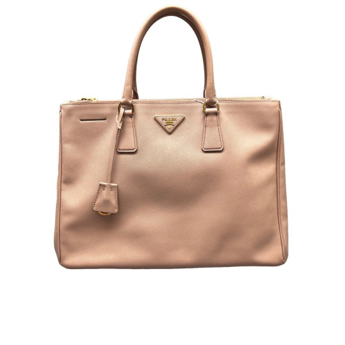Prada Large Galleria Double Zip Tote Saffiano Calfskin Light Tan