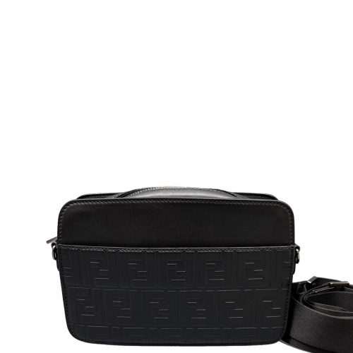 Fendi Camera Case Embossed FF Calfskin Canvas Black