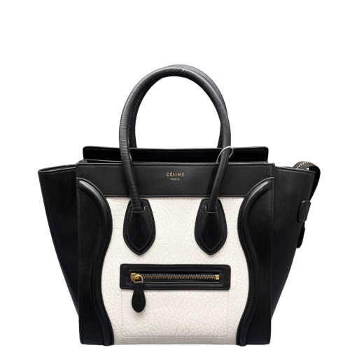 Celine Micro Luggage Calfskin Black White Celine Micro Luggage Calfskin Black White
