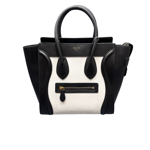 Celine Micro Luggage Calfskin Black White Celine Micro Luggage Calfskin Black White