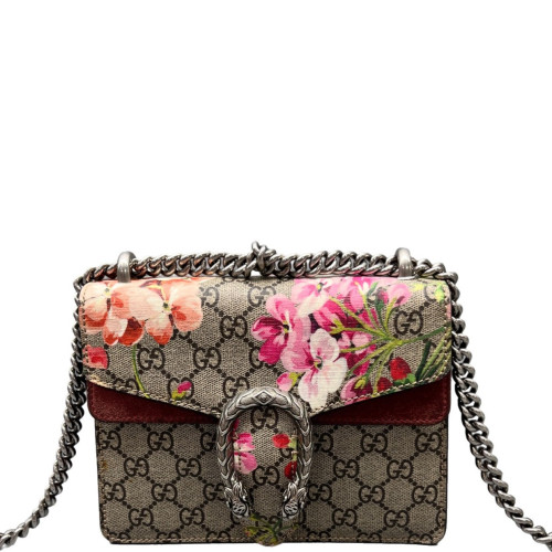 Gucci Mini Dionysus GG Supreme Monogram Blooms Beige Pink Red