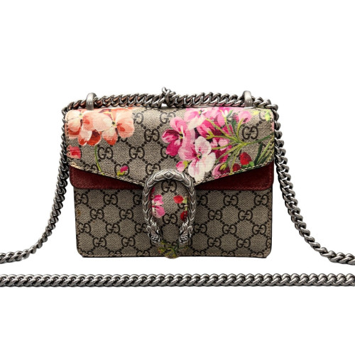 Gucci Mini Dionysus GG Supreme Monogram Blooms Beige Pink Red