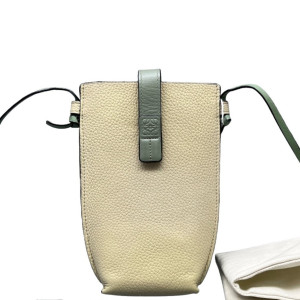 Loewe Phone Holder Grained Calfskin Beige Green
