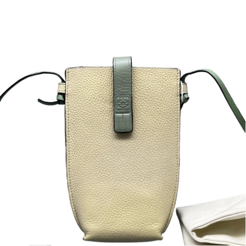 Loewe Phone Holder Grained Calfskin Beige Green