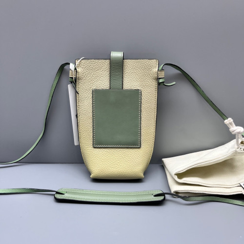 Loewe Phone Holder Grained Calfskin Beige Green