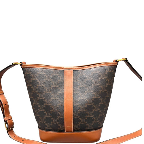 Celine Triomphe Bucket Bag Small Triomphe Brown Tan