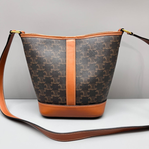 Celine Triomphe Bucket Bag Small Triomphe Brown Tan