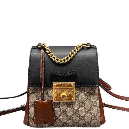 Gucci Padlock Backpack GG Supreme Monogram Black Brown
