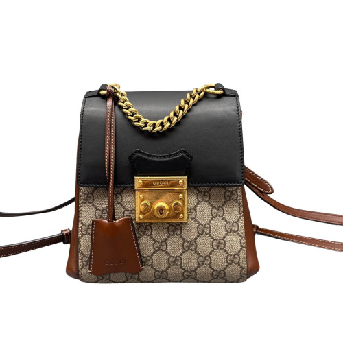 Gucci Padlock Backpack GG Supreme Monogram Black Brown