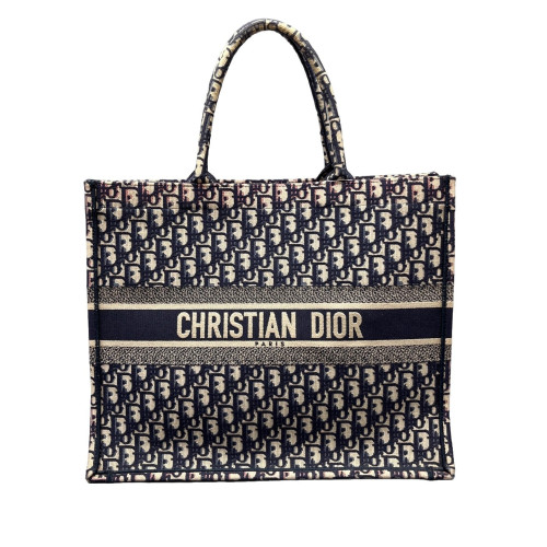 Dior Large Book Tote Canvas Beige Navy