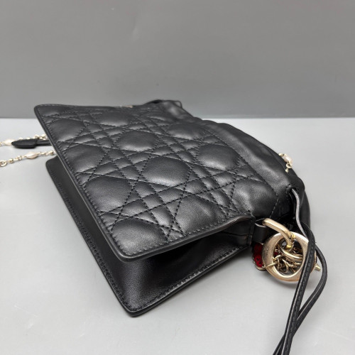 Dior Mini Lady Dior Milly Drawstring Bag Calfskin Black Dior Mini Lady Dior Milly Drawstring Bag Calfskin Black