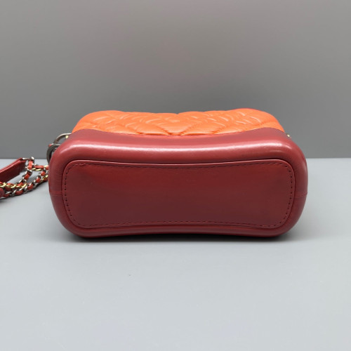 Chanel Chevron Quilted Small Gabrielle Hobo Crumpled Calfskin Orange Red