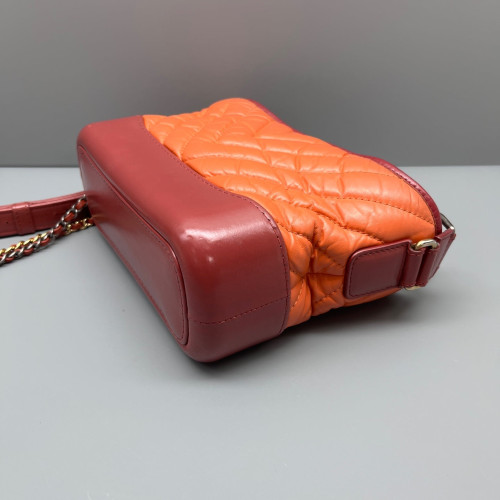 Chanel Chevron Quilted Small Gabrielle Hobo Crumpled Calfskin Orange Red