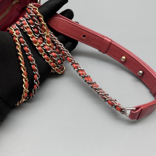 Chanel Chevron Quilted Small Gabrielle Hobo Crumpled Calfskin Orange Red
