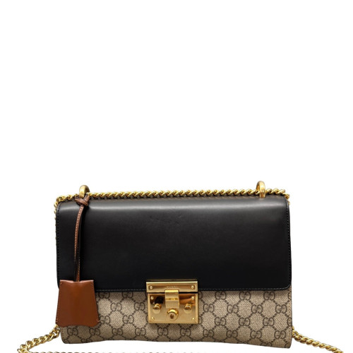 Gucci Medium Padlock Shoulder Bag GG Supreme Monogram Black Brown Gucci Medium Padlock Shoulder Bag GG Supreme Monogram Black Brown