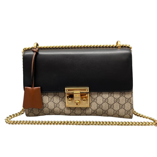 Gucci Medium Padlock Shoulder Bag GG Supreme Monogram Black Brown Gucci Medium Padlock Shoulder Bag GG Supreme Monogram Black Brown