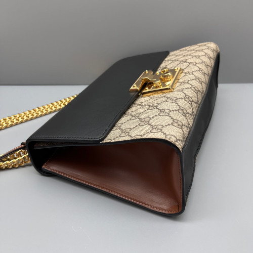 Gucci Medium Padlock Shoulder Bag GG Supreme Monogram Black Brown Gucci Medium Padlock Shoulder Bag GG Supreme Monogram Black Brown