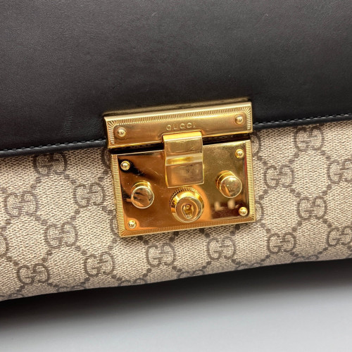 Gucci Medium Padlock Shoulder Bag GG Supreme Monogram Black Brown Gucci Medium Padlock Shoulder Bag GG Supreme Monogram Black Brown