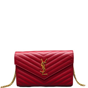 Yves Saint Laurent Matelasse Cassandra Chain Wallet Caviar Red