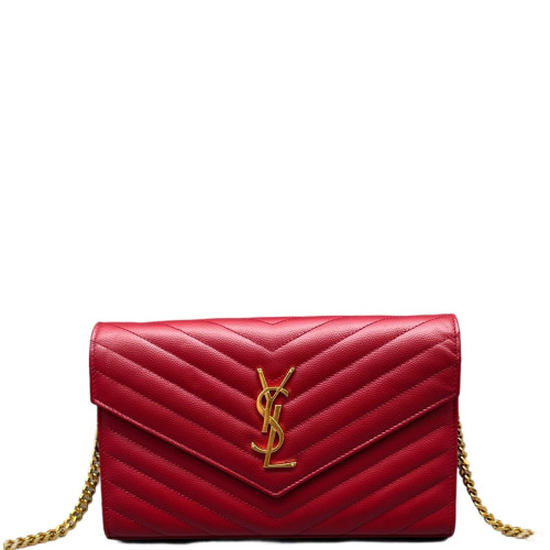 Yves Saint Laurent Matelasse Cassandra Chain Wallet Caviar Red