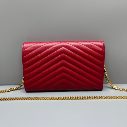 Yves Saint Laurent Matelasse Cassandra Chain Wallet Caviar Red