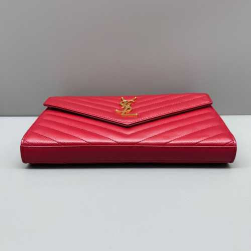 Yves Saint Laurent Matelasse Cassandra Chain Wallet Caviar Red