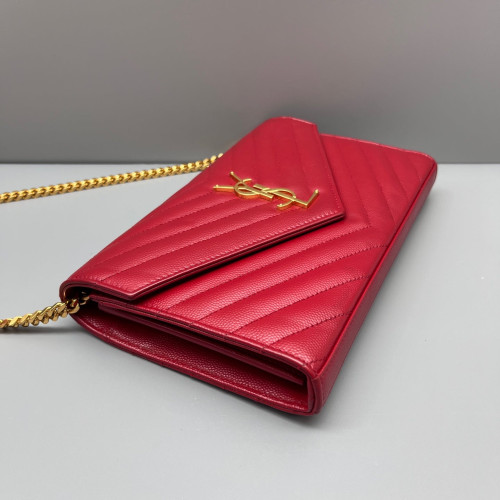 Yves Saint Laurent Matelasse Cassandra Chain Wallet Caviar Red