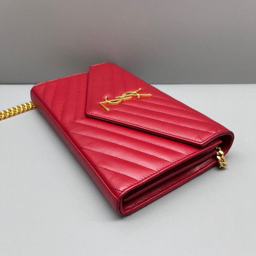 Yves Saint Laurent Matelasse Cassandra Chain Wallet Caviar Red