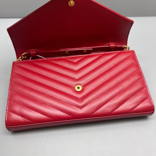 Yves Saint Laurent Matelasse Cassandra Chain Wallet Caviar Red